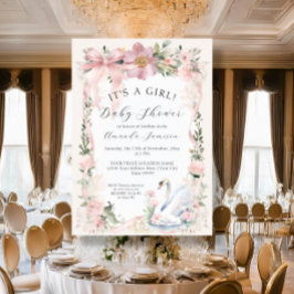 Invitación Elegante Rubor Floral Floral Pink Ribbon Baby Show