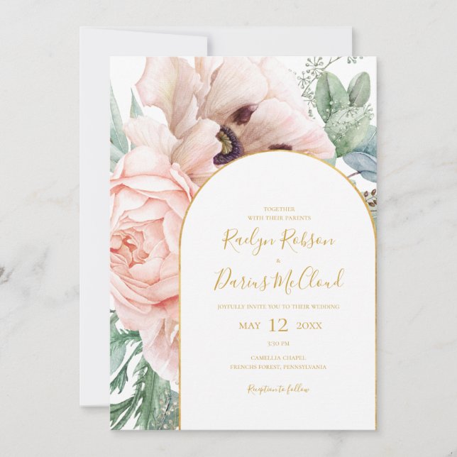 Invitación Elegante Rubor Floral Garden | Boda Casual (Anverso)