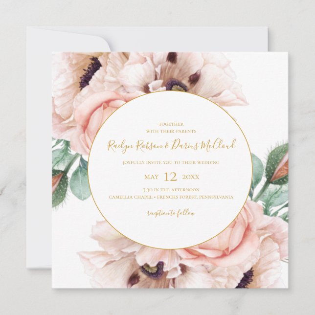 Invitación Elegante Rubor Floral Garden | Boda cuadrado (Anverso)