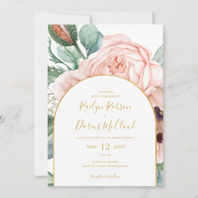 Invitación Elegante Rubor Floral Garden | Boda de Arch Casual (Anverso)