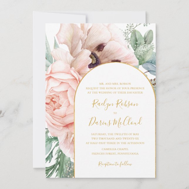 Invitación Elegante Rubor Floral Garden | Boda tradicional (Anverso)
