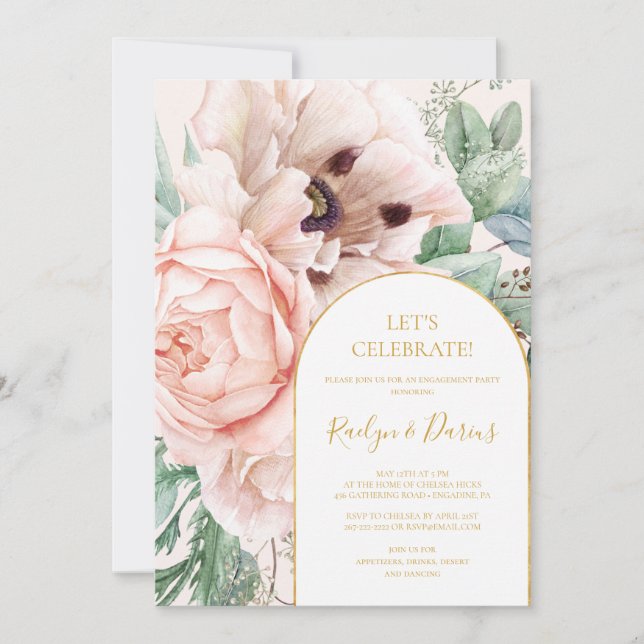 Invitación Elegante Rubor Floral Garden Pastel (Anverso)