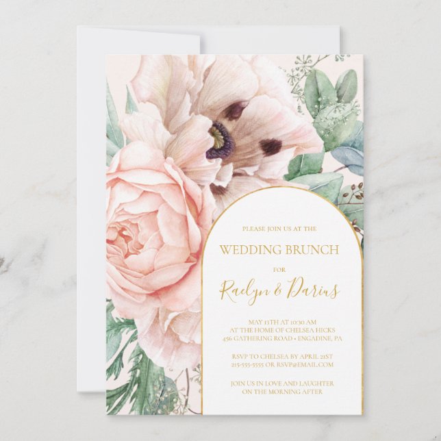 Invitación Elegante Rubor Floral Garden Pastel Boda Brunch (Anverso)
