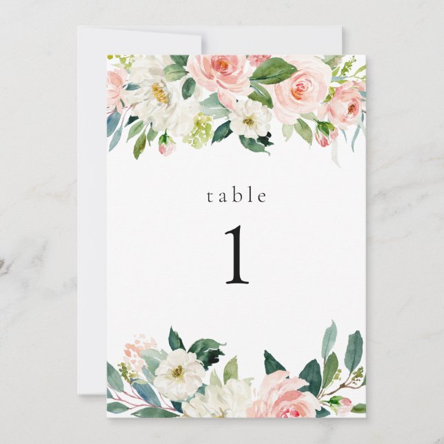 Invitación Elegante Rubor Floral Garden Table Number Cards (Anverso)