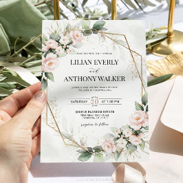 Invitación Elegante Rubor Floral Geométrica Wedding Invitació