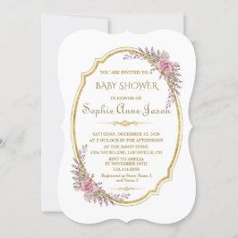 Invitación Elegante Rubor Floral Gold Frame Baby Shower