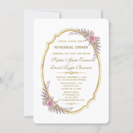 Invitación Elegante Rubor Floral Gold Frame Ensayo Cena