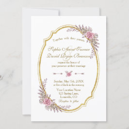 Invitación Elegante Rubor Floral Gold Frame Wedding Invitado