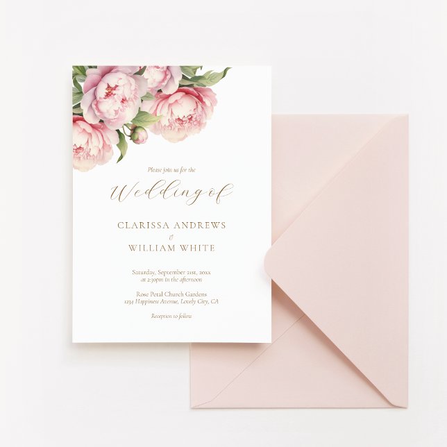 Invitación Elegante Rubor Floral Gold White Boda moderno (Subido por el creador)