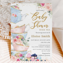 Elegante Rubor Floral High Tea Fiesta Baby Shower