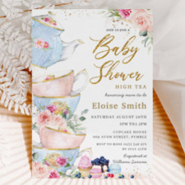 Invitación Elegante Rubor Floral High Tea Fiesta Baby Shower