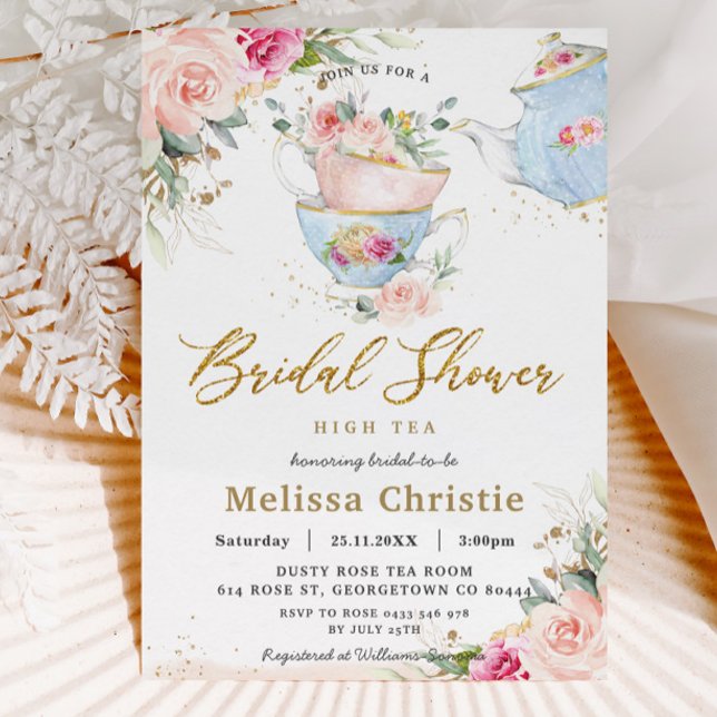 Invitación Elegante Rubor Floral High Tea Fiesta Bridal Showe (Subido por el creador)