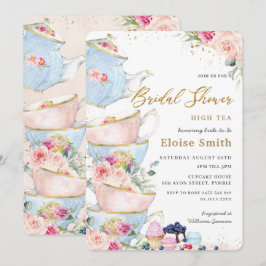 Invitación Elegante Rubor Floral High Tea Fiesta Bridal Showe