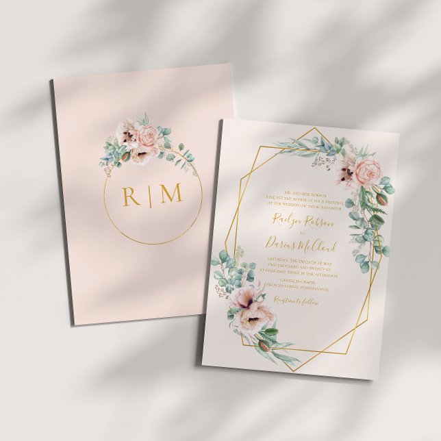 Invitación Elegante Rubor Floral | Pastel Boda tradicional (Subido por el creador)