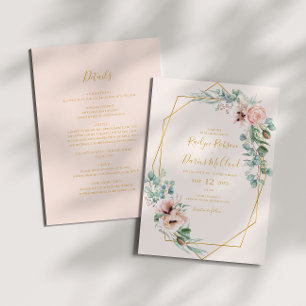 Invitación Elegante Rubor Floral   Pastel Todo En Un Boda