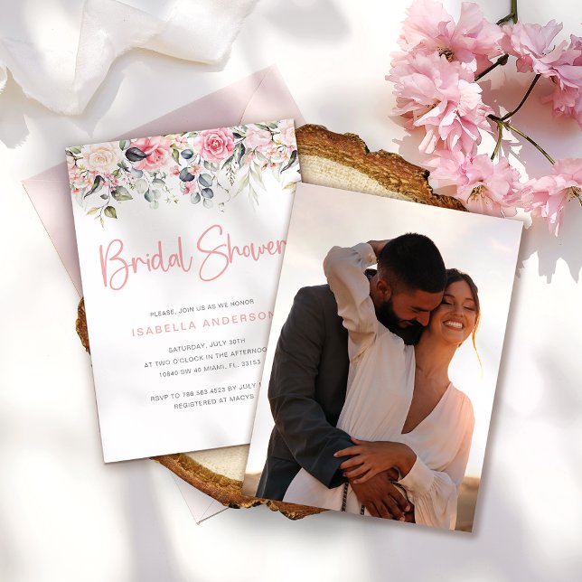 Invitación Elegante Rubor Floral Photo Bridal Shower (Subido por el creador)