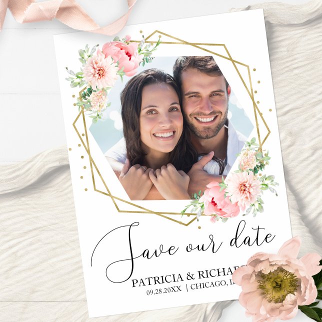 Invitación Elegante Rubor Floral Photo Wedding Guardar la fec (Subido por el creador)