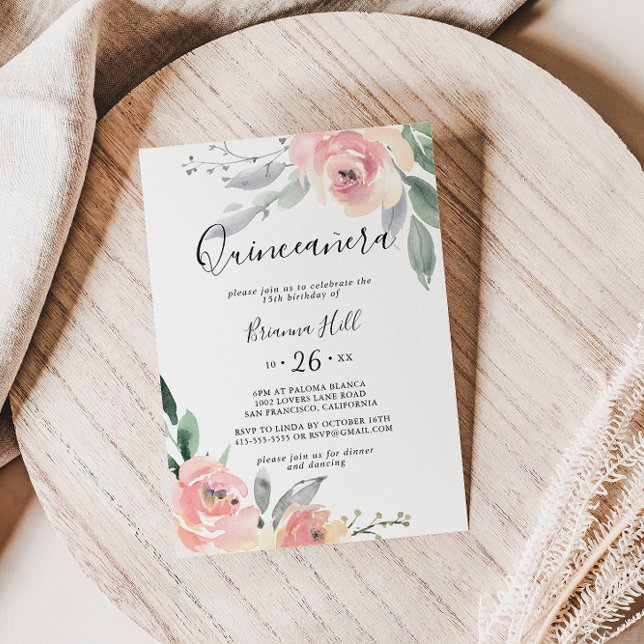 Invitación Elegante Rubor Floral Quinceañera rosa (Subido por el creador)