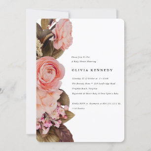 Invitación Elegante Rubor Floral Rosa Blooms Baby Shower