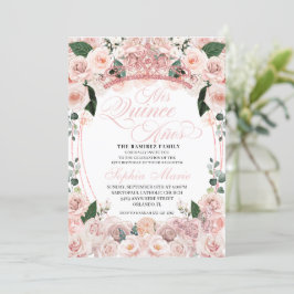 Invitación Elegante Rubor Floral Rosa Quinceanera Cumpleaños