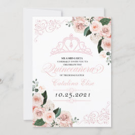 Invitación Elegante Rubor Floral Rosa Quinceanera Cumpleaños