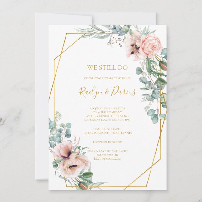 Invitación Elegante Rubor Floral | Seguimos Jurando Renovació (Anverso)