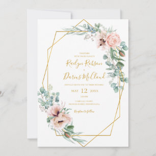 Invitación Elegante Rubor Floral Todos En Un Boda