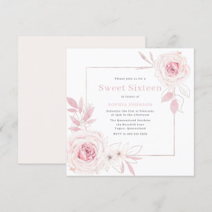 Invitación Elegante Rubor Floral Wreath Frame Sweet 16 Diecis