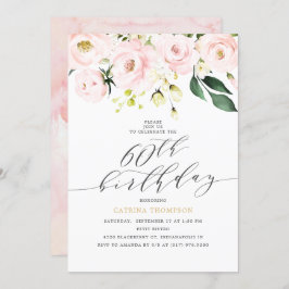 Invitación Elegante Rubor Floral y Eucalipto Cumpleaños 60