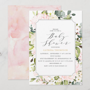 Invitación Elegante Rubor Floral y Eucalyptus Baby Shower