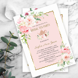 Invitación Elegante Rubor Flowers Gold Frame Bridal Tea Fiest