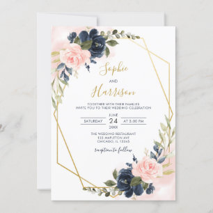 Invitación Elegante Rubor geométrico de oro y Boda de la Mari