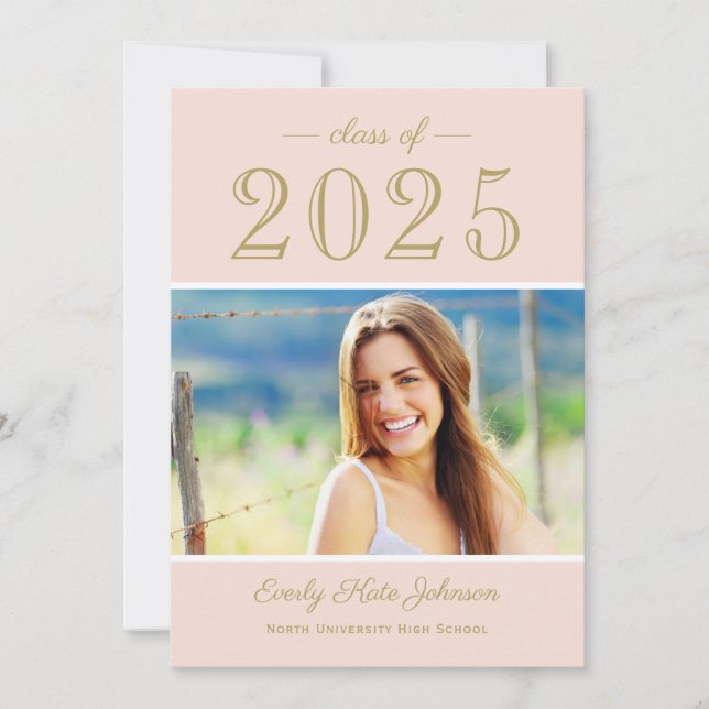 Invitación Elegante Rubor Gold Photo Graduation Party 2025 (Anverso)