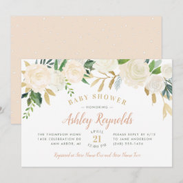 Invitación Elegante Rubor Gold y Green Floral Baby Shower