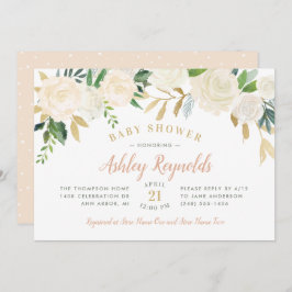 Invitación Elegante Rubor Gold y Green Floral Baby Shower