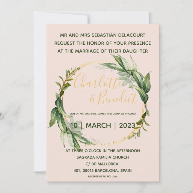 Invitación Elegante Rubor Green Brush Script Request (Anverso)