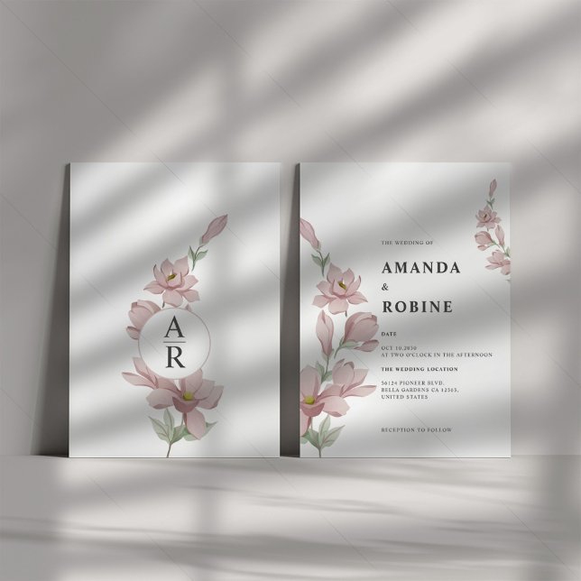 Invitación Elegante Rubor Magnolia Wedding Invitation (Subido por el creador)