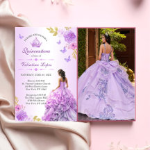 Elegante Rubor Morado Floral Quinceañera Invitació