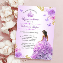 Elegante Rubor Morado Floral Quinceañera Invitació