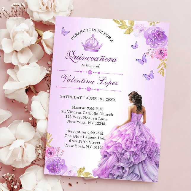 Invitación Elegante Rubor Morado Floral Quinceañera Invitació (Subido por el creador)