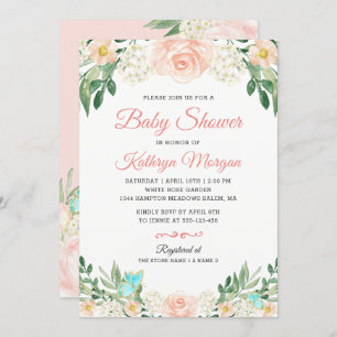 Invitación Elegante Rubor Peach Floral Blossom Baby Shower