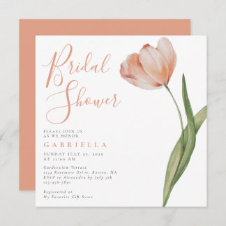 Invitación Elegante Rubor Peach Watercolor Tulip Bridal Showe