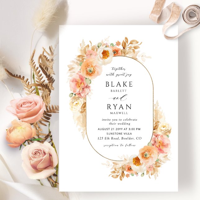 Invitación Elegante Rubor Peach y Boda Cream Oval (Subido por el creador)