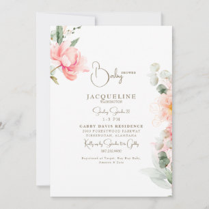 Invitación Elegante Rubor Peonies Gold Chica de texto Baby Sh