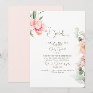 Invitación Elegante Rubor Peonies Gold Text Bridal Shower