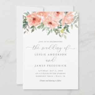 Invitación Elegante Rubor Peony y vegetación floral
