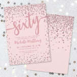 Invitación Elegante Rubor Pink 60 cumpleaños<br><div class="desc">Presentamos una moda y una invitación a la fiesta de cumpleaños número 60, perfecta para marcar este hito especial en estilo. El diseño actualizado presenta un suave fondo rosa de color rosa en la parte delantera y trasera, combinado con elegantes fuentes de oro rosa en todas partes. En la parte...</div>
