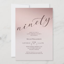 Invitación Elegante Rubor Pink 90 cumpleaños