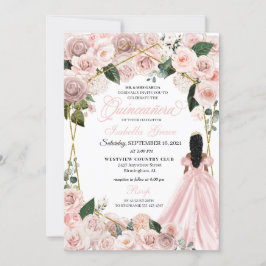 Invitación Elegante Rubor Pink and Gold Floral Quinceanera In