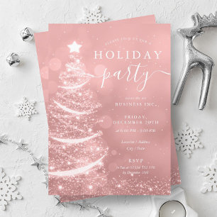 Invitación Elegante Rubor Pink Christmas Tree Company Holiday